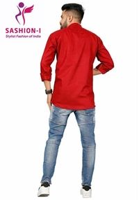 Men's Stylish Full Sleeve Short Kurta - Red